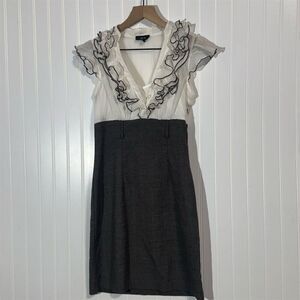 BCX Juniors 5 Sheer Ruffle Bodice Gray Skirt Dress Career Office Cocktail Y2K